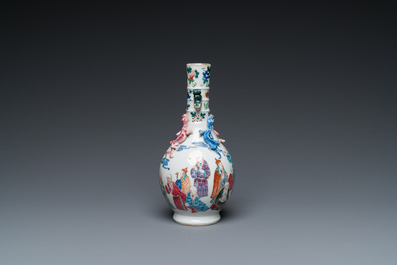 A Chinese famille rose '18 Luohans' bottle vase, 19th C.