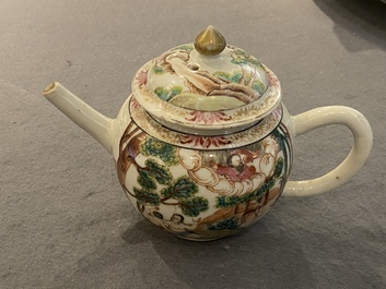 A rare Chinese famille rose 'Adam and Eve' teapot and cover, Qianlong