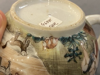 A rare Chinese famille rose 'Adam and Eve' teapot and cover, Qianlong