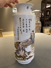 A Chinese qianjiang cai rouleau vase, signed Zhan Litang 詹麗堂, dated 1867