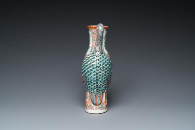 An unusual Chinese Canton famille rose 'cranes' vase, 19th C.