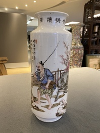 A Chinese qianjiang cai rouleau vase, signed Zhan Litang 詹麗堂, dated 1867