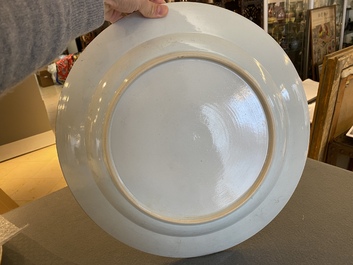 A Chinese famille verte dish with an emperor watching a carp, Kangxi