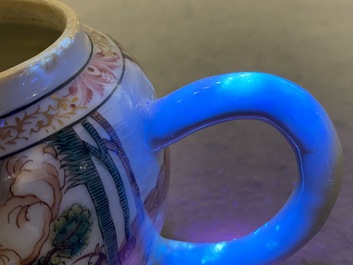 A rare Chinese famille rose 'Adam and Eve' teapot and cover, Qianlong