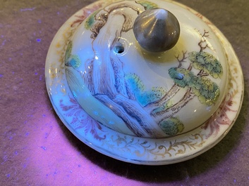 A rare Chinese famille rose 'Adam and Eve' teapot and cover, Qianlong