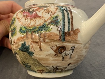 A rare Chinese famille rose 'Adam and Eve' teapot and cover, Qianlong