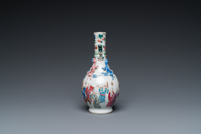 A Chinese famille rose '18 Luohans' bottle vase, 19th C.