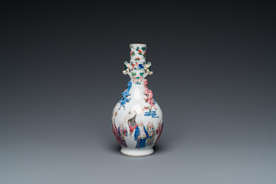 A Chinese famille rose '18 Luohans' bottle vase, 19th C.