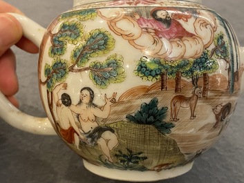 A rare Chinese famille rose 'Adam and Eve' teapot and cover, Qianlong