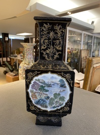 A Chinese black-ground famille rose vase, Qianlong mark, Republic