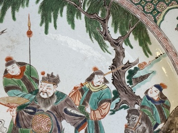 A Chinese famille verte dish with an emperor watching a carp, Kangxi