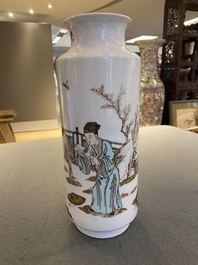 A Chinese qianjiang cai rouleau vase, signed Zhan Litang 詹麗堂, dated 1867