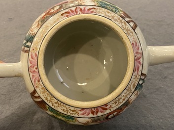 A rare Chinese famille rose 'Adam and Eve' teapot and cover, Qianlong