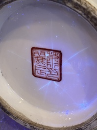 A Chinese qianjiang cai rouleau vase, signed Zhan Litang 詹麗堂, dated 1867