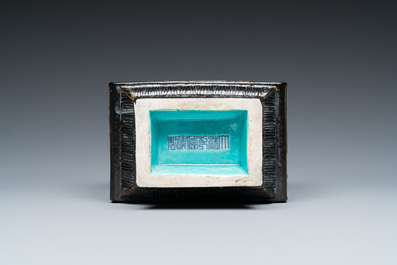 A Chinese black-ground famille rose vase, Qianlong mark, Republic