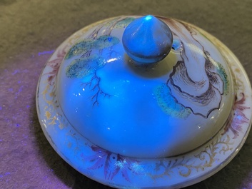 A rare Chinese famille rose 'Adam and Eve' teapot and cover, Qianlong
