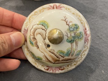 A rare Chinese famille rose 'Adam and Eve' teapot and cover, Qianlong