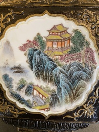 A Chinese black-ground famille rose vase, Qianlong mark, Republic