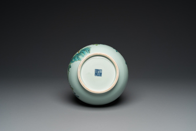 A large Chinese famille rose celadon-ground bottle vase, Qianlong mark, Republic