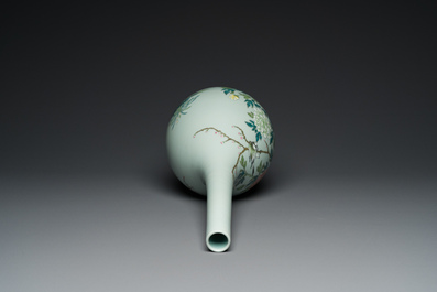 A large Chinese famille rose celadon-ground bottle vase, Qianlong mark, Republic