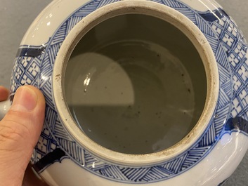 A large Chinese blue and white 'antiquities' teapot and cover, Kangxi