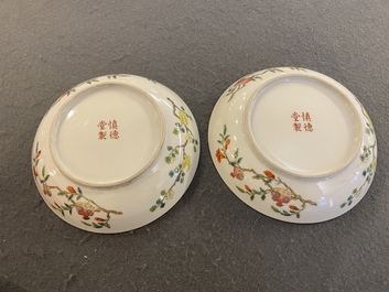 Een paar Chinese famille rose borden met onsterfelijken, Shen De Tang 慎德堂製 merk, 19e eeuw