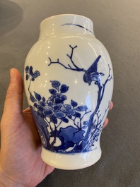 A Chinese blue and white vase with birds among blossoming branches, Chongzhen
