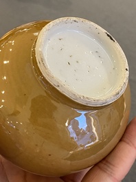 A Chinese blue and white double gourd vase with caf&eacute; au lait-ground base, Kangxi