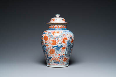 A Chinese blue and white Dutch-decorated 'Amsterdams Bont' vase and cover, Kangxi
