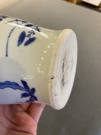 A Chinese blue and white vase with birds among blossoming branches, Chongzhen