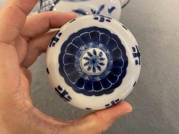 A large Chinese blue and white 'antiquities' teapot and cover, Kangxi
