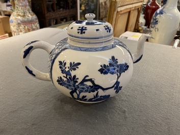 A large Chinese blue and white 'antiquities' teapot and cover, Kangxi