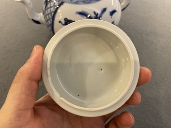 A large Chinese blue and white 'antiquities' teapot and cover, Kangxi
