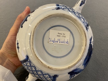 A large Chinese blue and white 'antiquities' teapot and cover, Kangxi