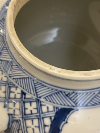 A large Chinese blue and white 'antiquities' teapot and cover, Kangxi