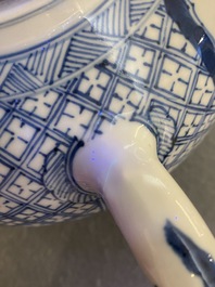 A large Chinese blue and white 'antiquities' teapot and cover, Kangxi