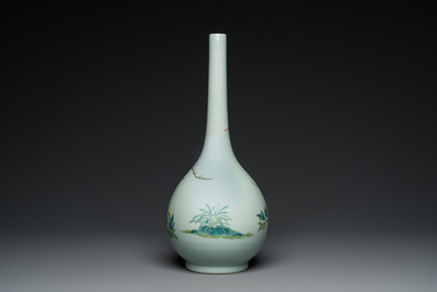 A large Chinese famille rose celadon-ground bottle vase, Qianlong mark, Republic