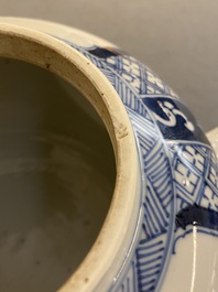 A large Chinese blue and white 'antiquities' teapot and cover, Kangxi