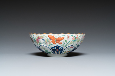 A Chinese famille rose 'butterflies' bowl, Jiaqing mark, 19th C.