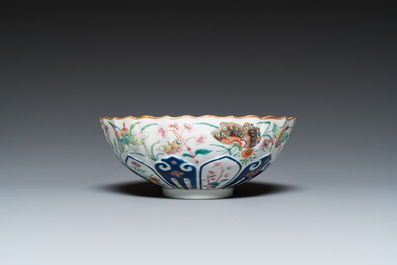 A Chinese famille rose 'butterflies' bowl, Jiaqing mark, 19th C.