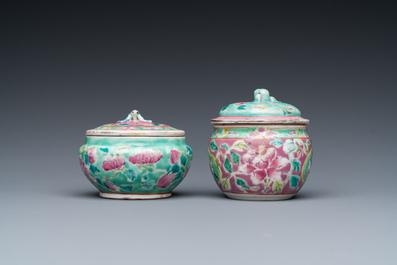 Two Chinese famille rose covered boxes for the Straits or Peranakan market, 19th C.