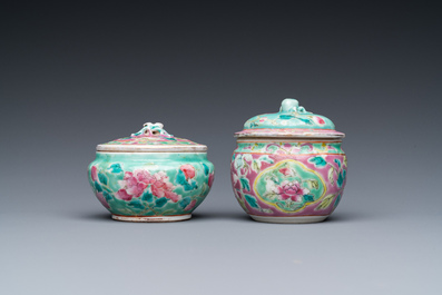 Two Chinese famille rose covered boxes for the Straits or Peranakan market, 19th C.