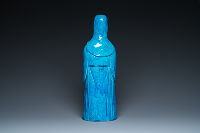 A large Chinese partly lacquered turquoise-glazed figure of the star god 'Fuxing', 18/19th C.