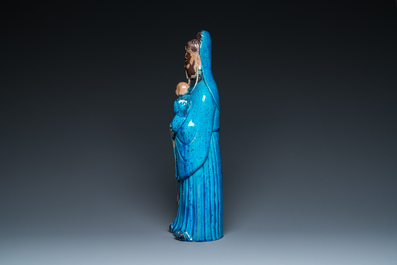 A large Chinese partly lacquered turquoise-glazed figure of the star god 'Fuxing', 18/19th C.