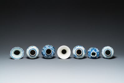 Seven Chinese blue and white vases, Kangxi