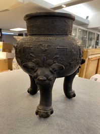 A Chinese bronze tripod 'taotie' censer, Ming