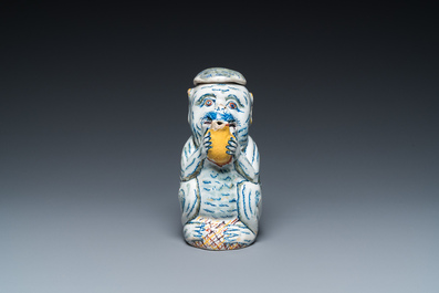 Pichet en forme de singe en fa&iuml;ence polychrome de Delft, 18&egrave;me