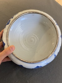 A Chinese silver-mounted blue and white 'Bleu de Hue' bowl and cover for the Vietnamese market, 19th C.