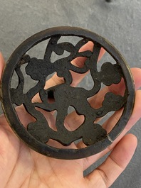A Chinese bronze tripod censer and cover, 19th C.