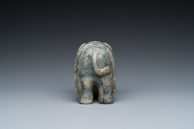A Chinese grey-speckled celadon jade elephant, Qing
